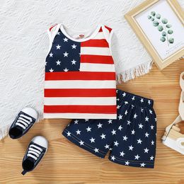 Clothing Sets Toddler Infant Girls Boys 4Th Of July Outfits Stars Stripes Print Sleeveless Tank Tops Jogger Shorts Summer 2Pcs Clothes 0-24M