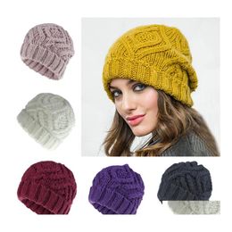 Beanie/Skull Caps Autumn Winter Womens Knit Hat Beanies Cap Big Girls Lady Knitted Warm Crochet Hats Drop Delivery Fashion Accessori Dhxle