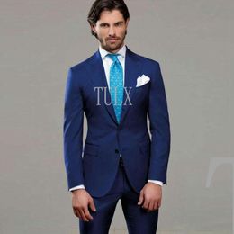 Men's Suits & Blazers Peaked Design Blue For Business Men Groom Wedding Tuxedos 2 Piece Groomsmen Wear Man Outfit Blazer Pants Costume Homme