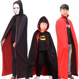 adult capes Canada - Costume Accessories Halloween Long Hooded Cloak Witches Collar Black And Red Double Cosplay Vampire Cape Can Wear On Both Sides For Adult Ki