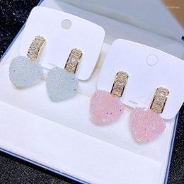 Dangle & Chandelier Large Pink/Blue Austrian Crystal Heart Earrings For Women Gold Colour Korean Fashion JewelryDangle Kirs22