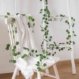 210cm Artificial Hanging Christmas Garland Plants Vine Leaves Green Silk Outdoor Home Wedding Party Bathroom Garden Decoration