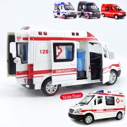 Mini City Diecast Ambulance Emergency Car Model Light Slide Open Door Ambulancia Oyuncak Educational Kids Toys For Children