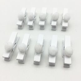 100pcs Pom Poms On White 35mm Wood Pegs Easter Wedding Card Holder Clothespins Clips Table Decorations Embellishments 220607