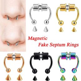 Fake Magnetic Piercing Septum Hoop Faux Nose Rings Stud Steel Balls Spikes Non Piercings Jewellery Reusable Magnet Earrings