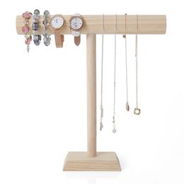 Portable Wooden Bracelet Chain T Bar Rack Jewelry Display Stand For Bangle Watch Necklace Home Organization Holder Showcase 220624