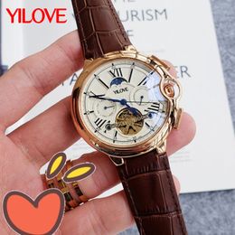 Luxury Flywheel Hollow Three-Pin Simple Men's Watch Round Stainless Steel European British Style Chronograph Clock 45mm Large Dial Automatic Mechanical Wristwatch