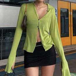 Women's T-Shirt Summer Fashion Simple Casual And Comfortable All-match Design Sexy Shirt Collar Buttoned Long-sleeved TopWomen's