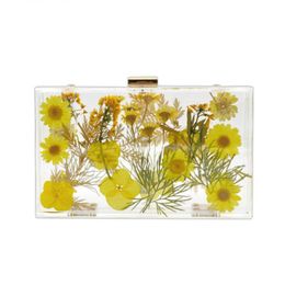 Evening Bags Fashion Daisy Flower Women Bag Transparent Acrylic Handbag Wedding Party Bride Purse Clear Box Clutch Chain Shoulder BagEvening