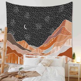 Tapestry Nordic Ins Mountain Top Starry Sky Carpet Wall Hanging Sun And Sea Lan