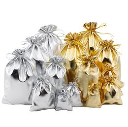 4 sizes Gold Silver Plated Gauze Satin Jewelry Bags Jewelry Christmas Candy Gift Packing Pouches Bag 5x7cm 7X9cm 9x12cm 11x16cm