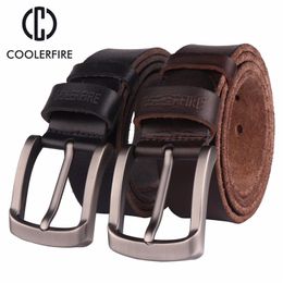 CCOOLERFIRE Men Belt Full Grain 100% Real Genuine Cowskin Top Layer Leather Soft Jeans Cowhide Belts For Men TM053 220428