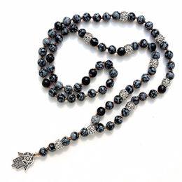 Colar de Lariat Longo SCANDAL FANTÁSTICO com contas de pedra natural de 8 mm e pingente de Hamsa Colar masculino para homens Colar mala para presente 210331