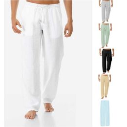 Men's Pants Men Cotton Linen Long Summer Male High Waist Drawstring Wide Leg Trousers Casual Man Beach Wear Pant WDC8314 220826