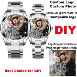 Wristwatches Lovers Custom Po Watch DIY Image Logo Quartz Watches Print Picture On Metal Dial Creative Clock Unique Gift For Couples