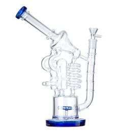 Ready To Ship 14mm Female Recycler Hookahs Water Bong Matrix Perc Hookah Unique Design Bongs Sidecar Dab Oil Rigs With Triangle Bowl WP558