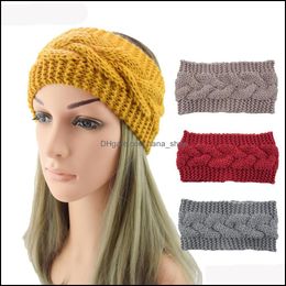 Headbands Hair Jewelry Winter Warmer Ear Knitted Headband For Lady Women Crochet Wide Stretch Solid Hairband Headwrap Accessories Drop Deliv