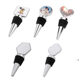 Sublimation Wine Bottle Stoppers Bar White Blank Plug Mutiple Shapes Heart Round Square Flower Hexagon Creative Gift Zinc Alloy GCB14827