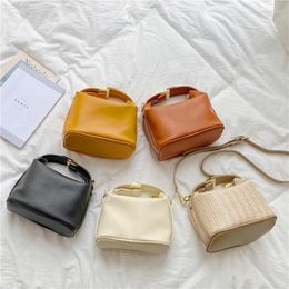 Evening Bags Women Handbag 2022 Women's Summer Candy Colour Trendy Small Square Straw Tote Bag Soft Surface Casual Shoulder Messenger