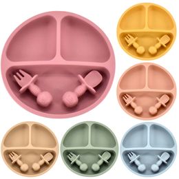 Baby Silicone Dining Plate Set Solid Cute Smile Cartoon Children Dishes Toddle Training Tableware Kids Feeding Bowls BPA FREE 220715