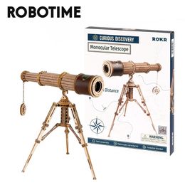 Robotime Rokr 1 1 DIY 314 pcs Telescopic Monocular Telescope Wooden Model Building Kits Assembly Toy Gift for Children Adult 220715
