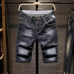 Men's Shorts Stretch Denim Men's Summer Black Retro Washed Bleached Knee Length Bermuda Male Short Jeans StreetwearMen's