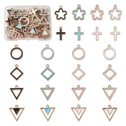 Pendant Necklaces 48pcs/set Enamel Charms Pendants Round Triangle Cross Flower Rhombic Mixed Colour For Bracelet Earrings Jewellery DIY Accesso