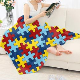 Blankets Autism Awareness Design Sherpa Blanket On Sofa Colourful Bricks Bed Decoration Cover Throw Kid Adult WholesaleBlankets