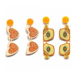 orange flower earrings Australia - Stud Trendy Colorful Sunglasses With Eyes And Flowers UV Print Acrylic Orange Earrings For Women Lovely Fashion Jewelry GiftsStud