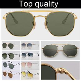 3648 hochwertiger Quadratrahmen Sonnenbrille Männer Frauen echte Glaslinsen Mode männliche Sonnenbrille mit Ledertuap