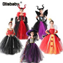 Special Occasions Carnival Party Witch Dress Up Halloween Child Vampirina Costume Masquerade Gothic Royal Dark Queen Black Devil Tulle Tutu 220826