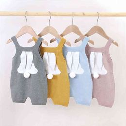 Newborn Baby Boy Girl Knitted Romper Kids Easter 3D Cartoon Rabbit Love Pattern Sleeveless Bodysuits Infant Toddler Clothes 2022 G220521