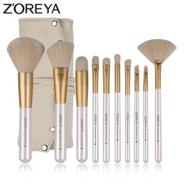 Makeup Tools Zoreya Brand 10pcs Professional makeup Blending brushes set Fine Quality Synthetic Fibres Powder Concealer Eye Shadow Brush Tool220422