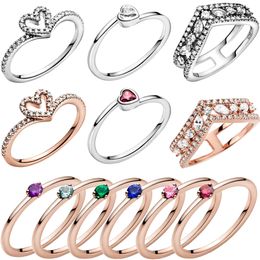 New Popular 925 Sterling Silver Colored Solitaire Heart Rings Women's Jewelry Engagement Anniversary Gifts