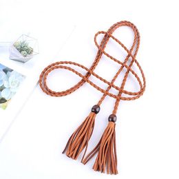 Belts Fashion Women Tassel Braided Rope For Dresses Waistband Twist Thin Weaving Knot Straps Female Black String Ceinture FemmeBelts