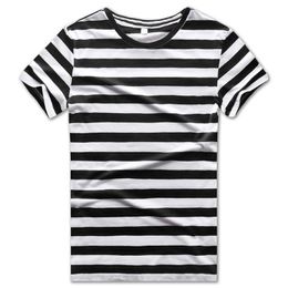 Women's T-Shirt Black And White Striped T Shirts Women Tees For Round Neck Fashion Cool Short Sleeve Summer Casual Red