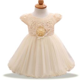 Girl's Dresses Baby Girls Flower Lace Born Clothes Sequins Cute Princess Dress Champagne Pearl Vestidos Pricesa Recien Nacido BebeGirl's