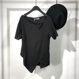 Men's T-Shirts Short Sleeve T-Shirt Summer Dark Personality Collar Irregular Asymmetrical Slit Design Youth Fashion