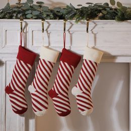 Diagonal knit Christmas Stocking items New Personalized Blank Candy Stripes stocks XMAS Holiday Stocks Family Stockings indoor decoration DOM1061413