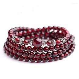 Beaded Strands Wholesale Wine Red Garnet Natural Stone Bracelets Round Beads Bracelet Beauty For Women Multilayer Healthy Simple Jewellery Tru