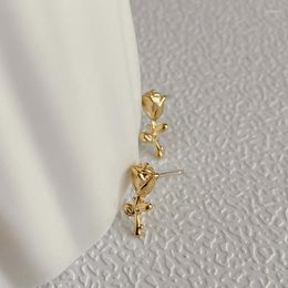 Dangle & Chandelier Sweet Korean Temperament Rose Flower Earrings S925 Needle Pretty Design Golden Color Stud For Women GiftsDangle Farl22