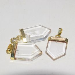 Pendant Necklaces Natural Clear Crystal Quartz Stone For Women Jewelry Making Shield 2022 Charms Gold Cap Rock Arrows Head GemPendant