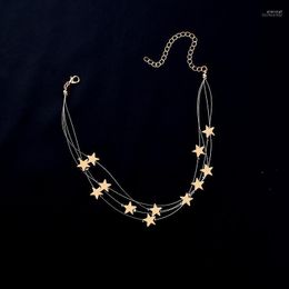 Chokers Multiple Layers Copper Stars Pendant Choker Necklace Jewelry Fashion Adjustable Neck Collar For Women Statement NecklaceChokers Elle