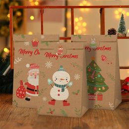 PATIMATE 12pcs Kraft Paper Candy Bag And 18pacs Sticker Christmas Decor For Home Merry Christmas Ornament Noel Navidad Natal 201027