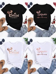 Bachelorette Party Bride Squad Bridal Wedding Women Team Top Tee Mouse Bow Graphic Letter Print Female Short Sleeve Shirt
