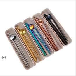Stainless Steel Straw Set Straight Bent Straws 7pcs set Drinking Straws With Box Reusable Drinking Straw Bar Tool RRB15302