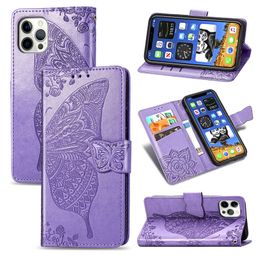 Butterfly Design Luxury Wallet Phone Cases For Iphone 14 13 Pro Max Samsung Galaxy S22 Ultra Plus A53 A33 A73 A32 PU Embossing Leather Flip Covers