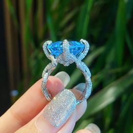 Choucong Brand Vintage Square Lab Aquamarine Promise ring 925 Sterling silver Party Engagement Wedding Band Rings for women Bridal Fine Jewelry For Lover Gift