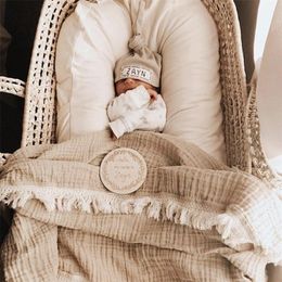 Muslin Cotton Fringe 2 Layer born Infant Tassel Blankets Swaddle Warp Bed Baby Pography Props Bath 220523