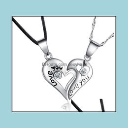 Pendant Necklaces Half Love Heart Necklace Set For Women Female Jewelry Trendy Valentines Day Gifts 2Pcs/Set Couples Necklac Sexyhanz Dh7Q8